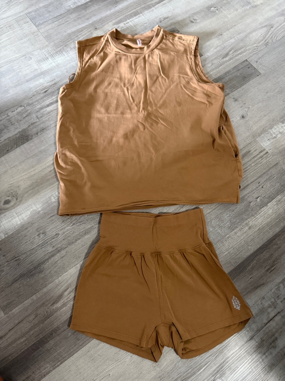 Free People Rust Brown Sleeveless Top & High-Waist Shorts Set